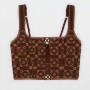 Aerie Brown and Tan Crochet Crop Top Bralette